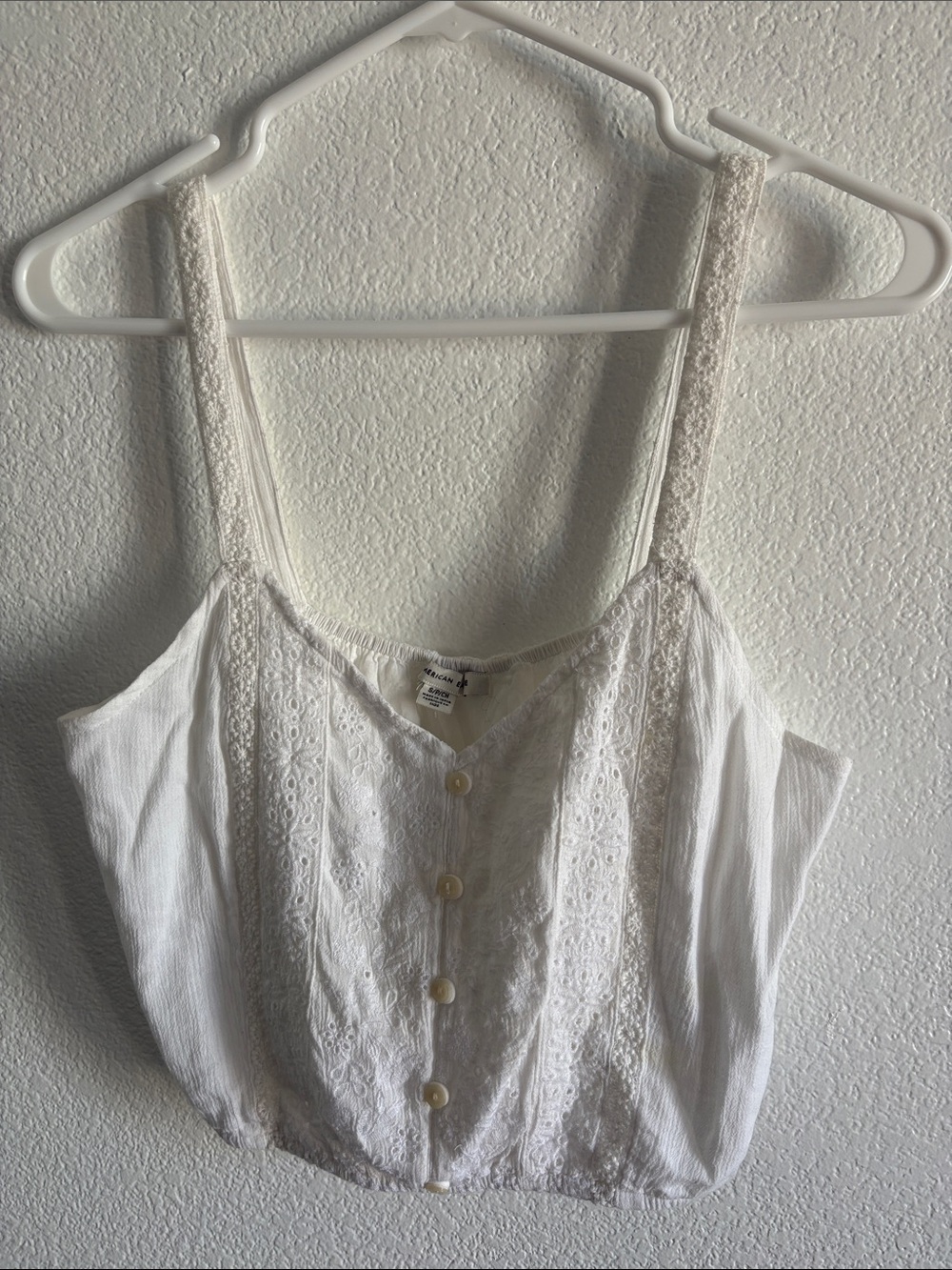 American Eagle Outfitters White Lace-Trim Button Front Cami